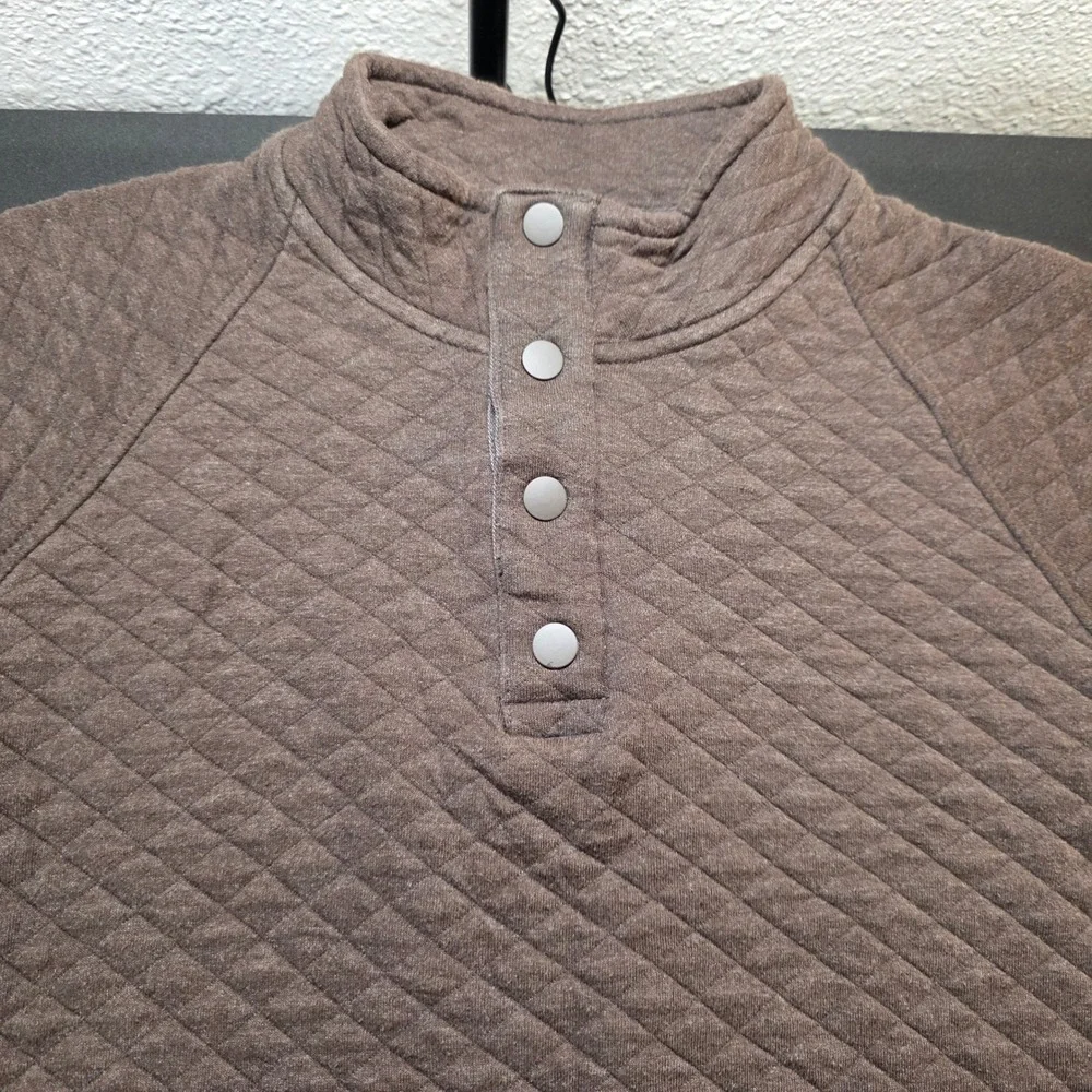 Eddie Bauer Men SZ M Brown Quilted Snap Neck Pullover Sweatshirt Kangaroo Pocket